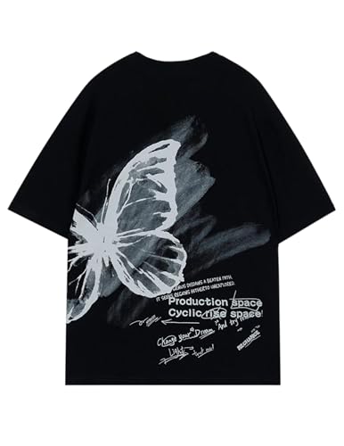 Vamtac Butterfly Graphic Tees Men Y2K Oversized Vintage T Shirts Loose Streetwear Short Sleeves Summer Tops