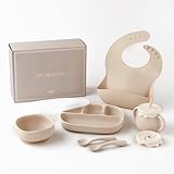 regalo ベビー食器 ひっくり返らない6点セット 食品衛生検査済み 離乳食 電子レンジOK シリコン 食洗機対応 吸盤付き 出産祝い ギフト ディナーセット (6点セット, ベージュ)