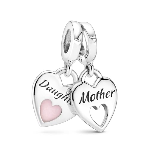 PANDORA Double Heart Split Dangle Charm - Compatible with PANDORA Moments Bracelets - Jewelry for Women - Made with Sterling Silver & Enamel
