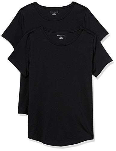 Amazon Essentials Women's 2-Pack Classic-Fit 100% Cotton Short-Sleeve Crewneck T-Shirt, Black/Black, Small
