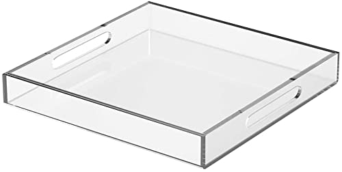 Clear Durable Acrylic Tray with Handles 9*9*2 Inch Spill Proof Serving Tray Safe Edge Organizer Tray Decorative Tray for Living Room Kitchen Coffee Table by Lyptus-image-19
