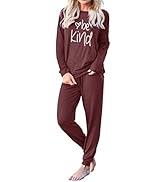 REVETRO Women 2 Piece Pajamas Sweatsuits Set Long Sleeve Pullover Sweatshirt Tops Pants