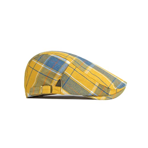Withmoons Adjustable Colorful Plaid Flat Cap Newsboy Cabbie Gatsby Golf Beret Hat Yz30109 (Yellow) #TOP3