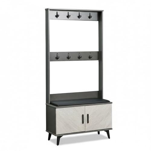 GdloWOoc Madera Perchero De Pie, Multifuncional Perchero Recibidor con Baúl, Garment Racks para Pasillo Dormitorio Salón, Estilo Moderno,(Black,Length 27.6')