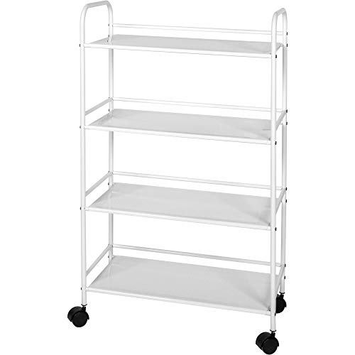 Richards Homewares RollingCart White Shelves with Wheels with Heavy Duty Metal Frame Supports 30 lbs per Tier - Utility Storage Carts Organizer with 4Shelves, 4
