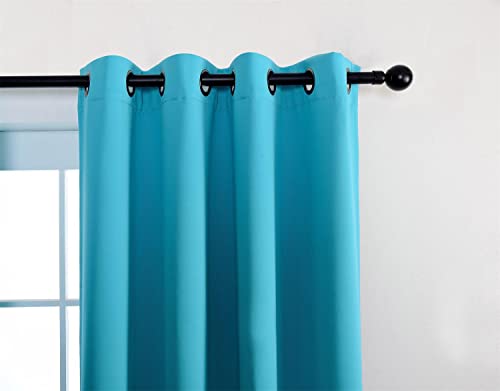 Miuco 1 Pair Thermal Insulated Grommet 52-Inch-By-63-Inch Blackout Window Curtain Panels With 2 Tie Backs, Turquoise #TOP5