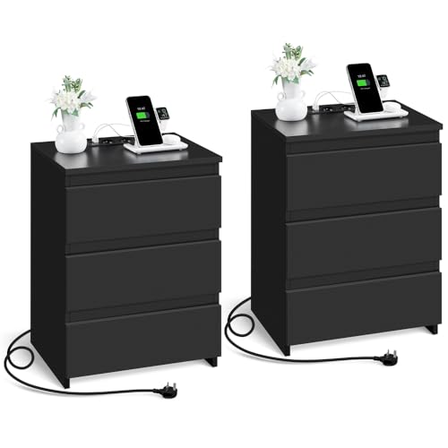 Yaheetech 2pcs Mesitas de Noche con Estación