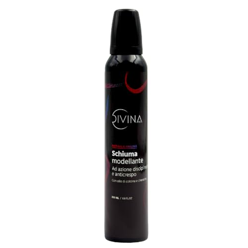 Schiuma Modellante ad azione disciplinante e anticrespo per capelli mossi, ricci, super-ricci ultra definiti ed elastici Natural&Amazing di DIVINA BLK con olio di cotone e cheratina (200ml)