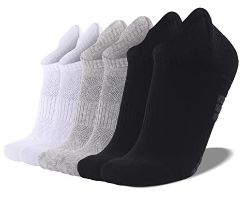 MENDENG Knöchelsocken für Herren und Damen, sportlich, Laufen, Kompression, niedrig geschnitten, 6er-Pack, Schwarz 2 + Weiß 2 + Hellgrau 2, Medium