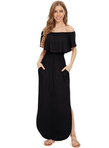 Image of LILBETTER Womens Off The Shoulder Ruffle Party Dresses Side Split Beach Maxi Dress