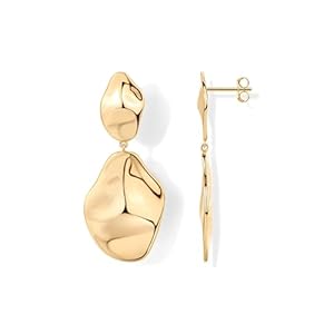 PAVOI 14K Gold Plated 925 Sterling Silver Posts Teardrop Statement Dangle Earrings | Lightweight Hammered Drop Dangle Earrings for Women