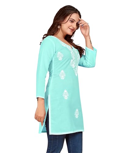 Image of Women's Rayon Chikankari Embroidered Short Kurti | Lucknowi Work Kurta