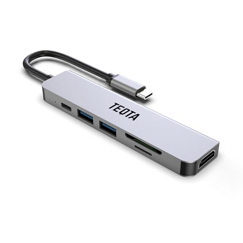 Image of Usb C Hub for Macbook 6 in 1 Portable Type C Docking Station Multiport USB Hub, 4K HDMI Connector for Laptop, SD /TF Card Reader, 2 100 Watt PD 3.0 Data Ports for M1, M2 and More (Silver)