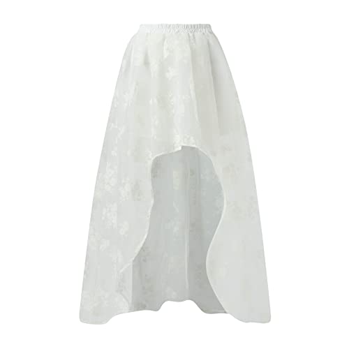Falda de puerta para mujer, color verde claro, cintura alta, cinturón elástico, informal, poncho de malla, falda irregular, falda plisada, fiesta, disfraz, longitud 40 cm, cintura, Blanco, M