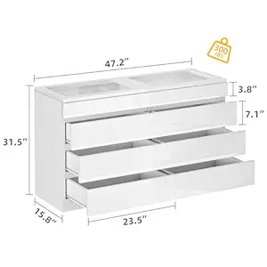 DWVO 8-Drawer LED Dresser, White Modern Chest of Drawers with Deep Storage, Tempered Glass Top & High-Gloss Finish, Stylish Organizer Cabinet for Living Room, Bedroom, or Office Spaces