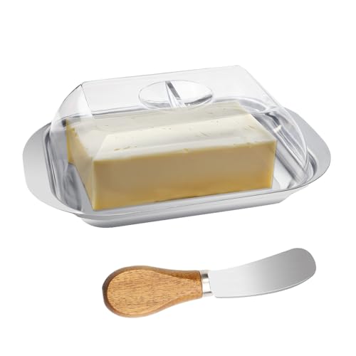 TAIHOBO Beurrier, Boite a Beurre en Acier Inoxydable, Boite a Beurre pour Frigo 17,8×11,5×5,5cm avec Couvercle et Spatule, Boite a Fromage pour Frigo, pour...