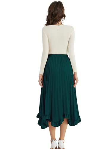 CYiNu Pleated Midi Skirt for Women Elegant Silk Stain High Waist A-Line Ruffled Midi Skirts4