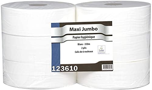 Papier Hygiénique Maxi Jumbo - Pure Ouate Blanche 2x17g/m² - Pack De 6 Rouleaux - T320 Mètres - Dimension 8,8x12,5cm - Af40402 - Fabricant Français