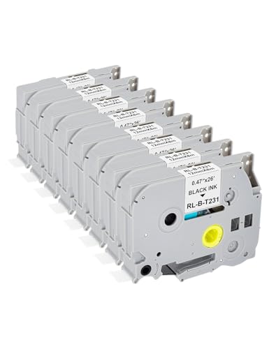 Ruban d’étiquette TZe-231 compatible Brother P-Touch PT-E110 par Veson en lot de 8 cassettes de 12mm