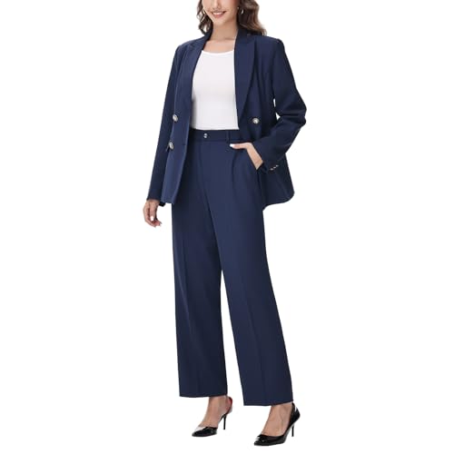 Lamgool Women's 2 Piece Set Double Breasted Blazer and Pants Suit Business Outfits for Work Office2
