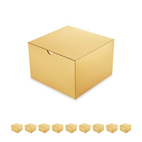 PACKQUEEN 10 Gift Boxes 6x6x4 Inches, Gold Gift Boxes with Lids, Paper Gift