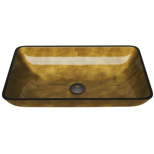 VIGO Donatello 22'L x 14'W x 5'H Over the Counter Glass Rectangular Vessel Bathroom Sink in Copper...