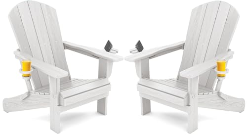 SERWALL Adirondack Chair with Cup Holders - Composite Adirondack Chairs Set of 2 HDPE Outdoor Chairs...