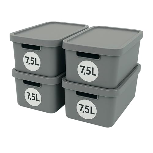 Plastard Aufbewahrungsboxen mit Deckel 7,5 L, 4er-Set, Anthrazit,...