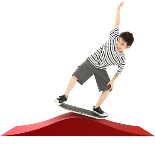 Wave Skateboard Ramp, Modular Kids Ramps for BMX, Bike, Scooter, Skates, Sports Outdoor Ramp for Backyard Park Non-Slip Surface Bike Ramp, Capacity 330Lbs (Red, 70.87'x 19.69' x 7.87')