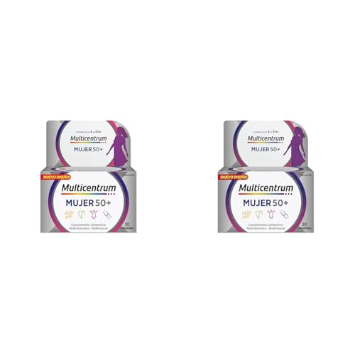 Multicentrum Mujer 50+ Complemento Alimenticio Multivitamínico y Multimineral Para Mujeres 50+, Con Magnesio, Vitamina C y Zinc, Postmenopausia, Sin Gluten, 30 Comprimidos (Paquete de 2)