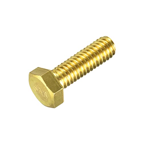Image of uxcell Brass Hex Bolts, 5 /16-18x1 1pcs Fully Thread Grade 4.8 Solid Brass Hexagon Head Bolt Machine Screws for Machinery