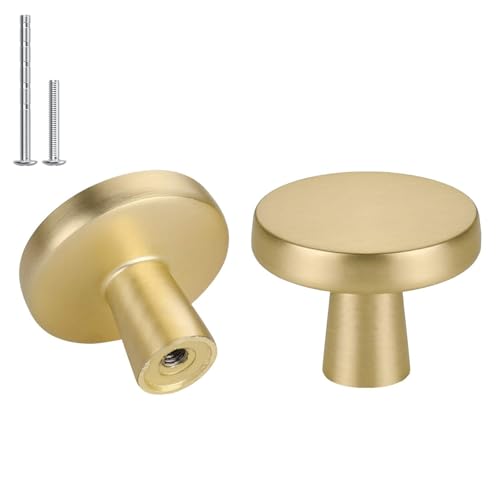 Haliwu 20 Pack Brushed Gold Cabinet Knobs Gold Dresser Drawer Knobs Round Brass Kitchen Cabinet Hardware Zinc Alloy