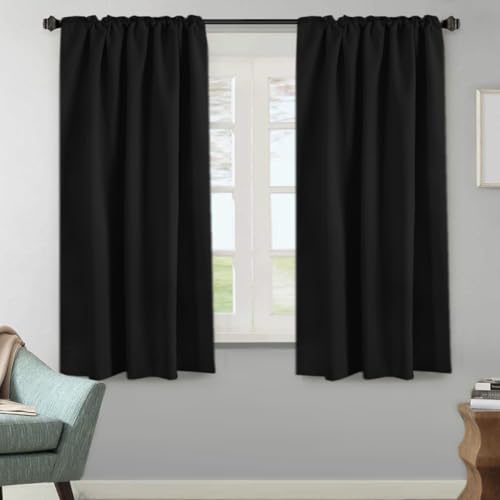 Image of H.VERSAILTEX Blackout Curtains Thermal Insulated Window Treatment Panels Room Darkening Blackout Drapes for Living Room Back Tab /Rod Pocket Bedroom Draperies, 52 x 63 Inch, Black, 2 Panels