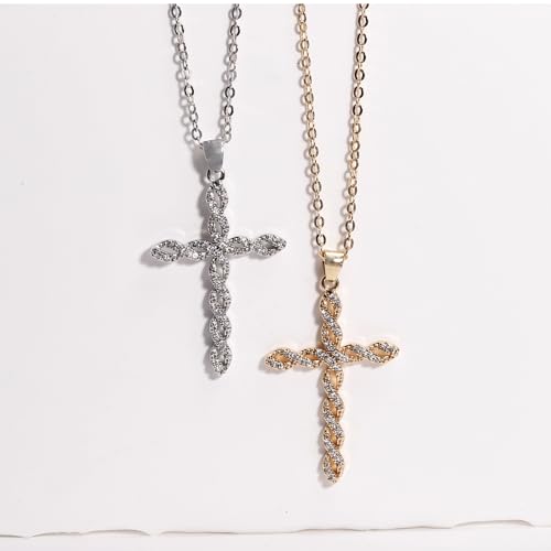 Crystal Cross Pendant Necklace, Twisted Infinity Design, Silver and Gold Chain Options2