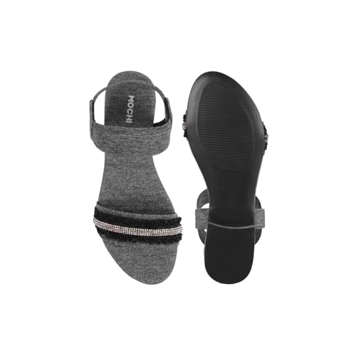 Image of Mochi Women Denim Beaded Slingback Casual Sandals