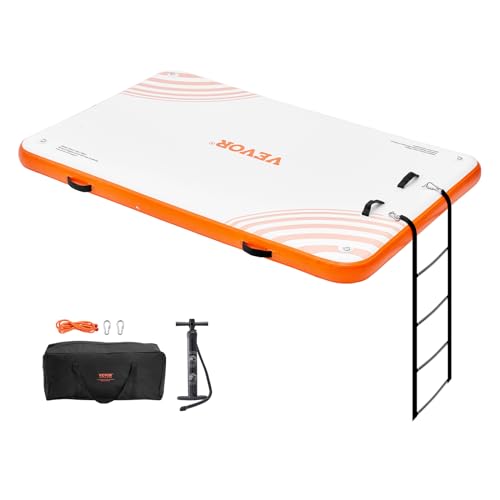 VEVOR Muelle Flotante Hinchable 2,43 x 1,52 m Plataforma de Muelle Inflable Alfombrilla Flotante Antideslizante con Bolsa de Transporte Portátil Escalera Extraíble Balsa de Isla para Piscina, Playa