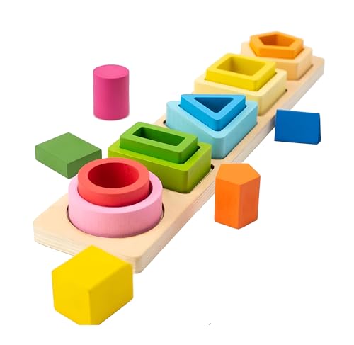 Wooden Building Blocks Montessori Toys for 1 2 3 Year Old Boys Girls- Block Sorting & Stacking Toys for Baby Toddlers, Educational Shape Color Sorter Preschool Kids Gifts,1 Piece