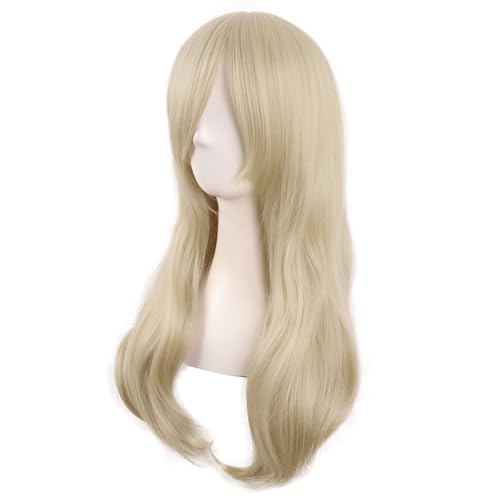 Image of MapofBeauty 24 Inch Long Side Bangs Wavy Curly Party Wig, Blonde | 60 cm Cosplay Wig