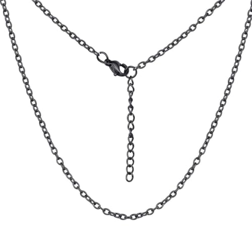 ChainsHouse Thin Rolo Chain Necklaces for Women Men, 1.4MM/2MM Cable Chains with 5cm Extender Chain, Stainless Steel/Black/14K Gold/Rose Gold Plated Sturdy Women's Chain Necklaces, 16-30 Inc