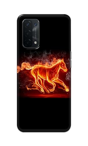 Image of Plastic Printfidaa Printed Hard Back Cover Case For Oppo A54 5G | Oppo A74 5G | Oppo A93 5G | Oppo A93S 5G Back Cover (Fiery Horse) -112, Black
