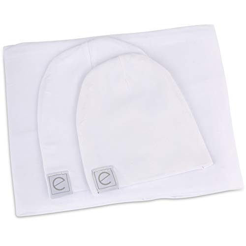 Image of Ely's & Co. Cotton Knit Jersey Swaddle Blanket and 2 Beanie Gift Set, Large Receiving Blanket - White