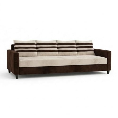 Image of Cavina Plush Comfort Sofa | 4 Seater | Luxury Velvet Suede Fabric | Modern Living Room Sofa | Dark Brown - Cream