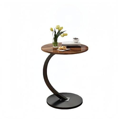 サイドテーブル 丸型 | C字型ベッドサイドテーブル 木目調天板 | 軽量 省スペース おしゃれ | 小物置き/食卓/観葉植物スタンド 組立簡単 (白い大理石模様+黒フレーム,403862cm) (40*38*62cm,くるみいろ + 黒フレーム)