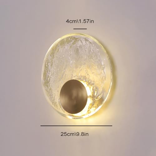 Okrągła kryształowa lampa ścienna, mosiężna oprawa, przewodowa lampa LED, oświetlenie salonu i sypialni, 5 W, 3000 K, wnętrze