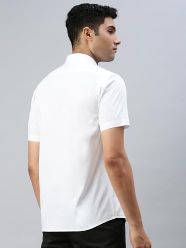 Image of RAMRAJ COTTON Men White Half Sleeve Shirt Crafted For Comfort| Durability| And Timeless Everyday Style