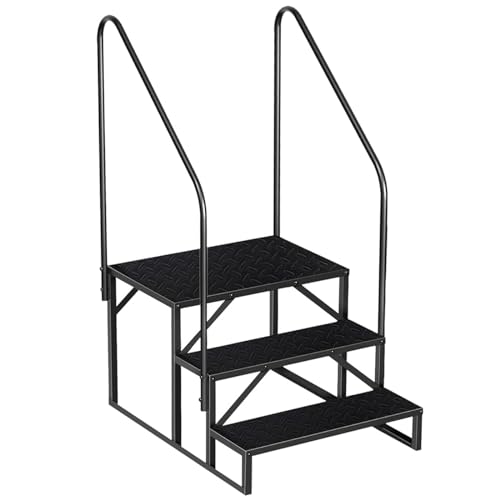 Escalera 3 peldaños con 2 Asa, Eescadote Antideslizante para Autocaravana, Estanteria Escalera Litera Caravana de Acero máx 300 kg
