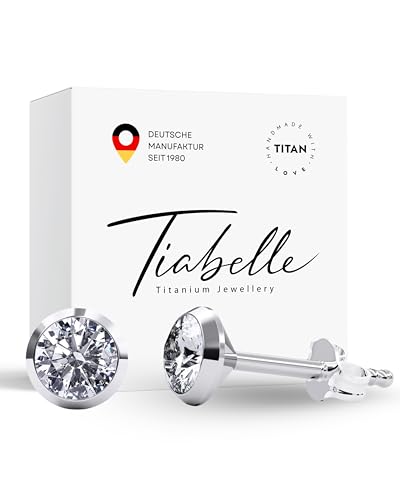 TIABELLE – Ohrstecker TRUMPET aus Titan mit funkelnden Zirconias – Silberfarbene Ohrringe für Damen – allergenfrei & hautverträglich – Handmade in Germany (MIDI | 5,1mm ø | White)