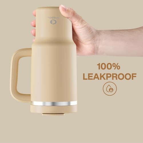 Image of ENCOOL 32 oz Tumbler with Handle and Straw: Stainless Steel Insulated Tumbler Keeps Cold for 24 Hours, Leakproof Travel Cup Fits in Cup Holder and BPA-Free, Indian Khaki