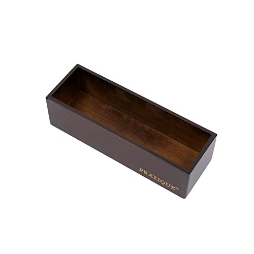 PRATIQUE Organizador de cajones de bambú, organizador de utensilios de cocina, bandeja de cubiertos, suministros de escritorio de oficina y accesorios, 8.9 x 3 x 2.6, color marrón nuez