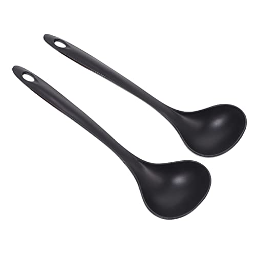 COLLBATH 2pcs Soup Spoon Rice Spoons Cutlery Ladle Spoon Soups Spoons Rice Cooker Spoon Stirring Spoon Handle Spoon Dessert Spoons Cooking Dinner Spoons Soup Scoop Japanese Spoon Pot Black